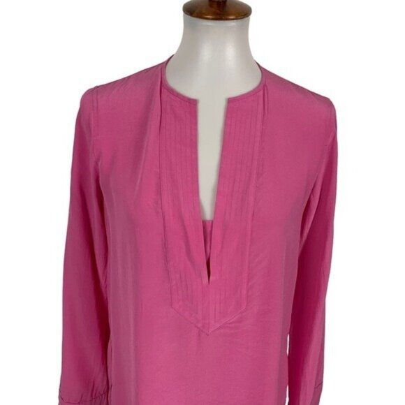 BCBGMaxAzria Emmalise Silk Top XXS Pink Blush Berry Luxe Designer Minimalist - Picture 3 of 9